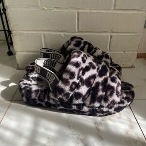 Size 10 UGG Black and White Animal Print Fluffy Slippers